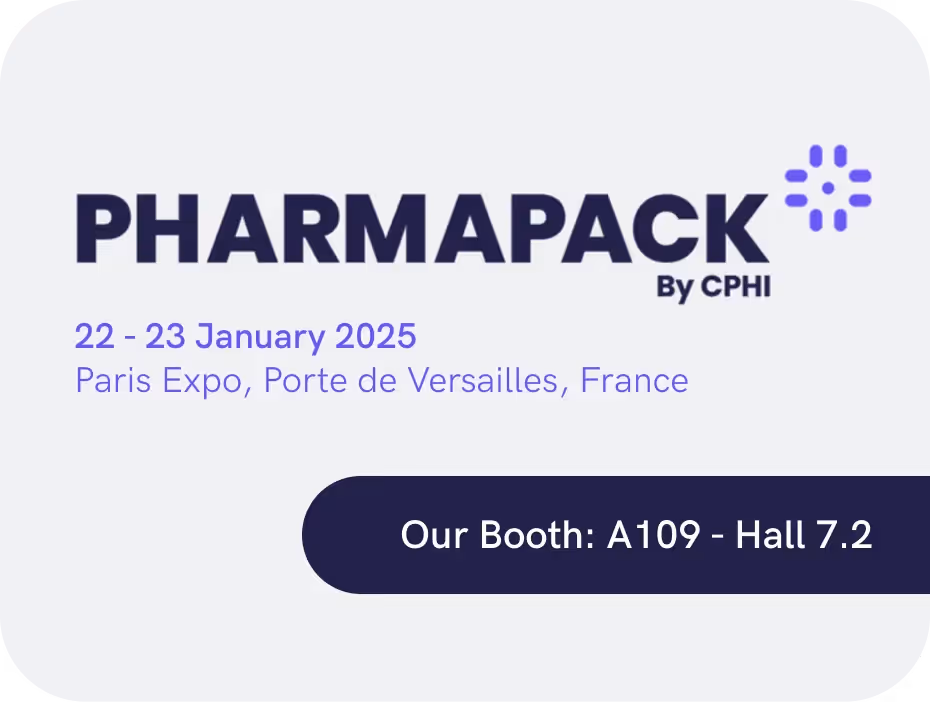 GlobalVision booth at Pharmapack Europe 2025 in Paris, January 22-23, Booth A109, Hall 7.2.