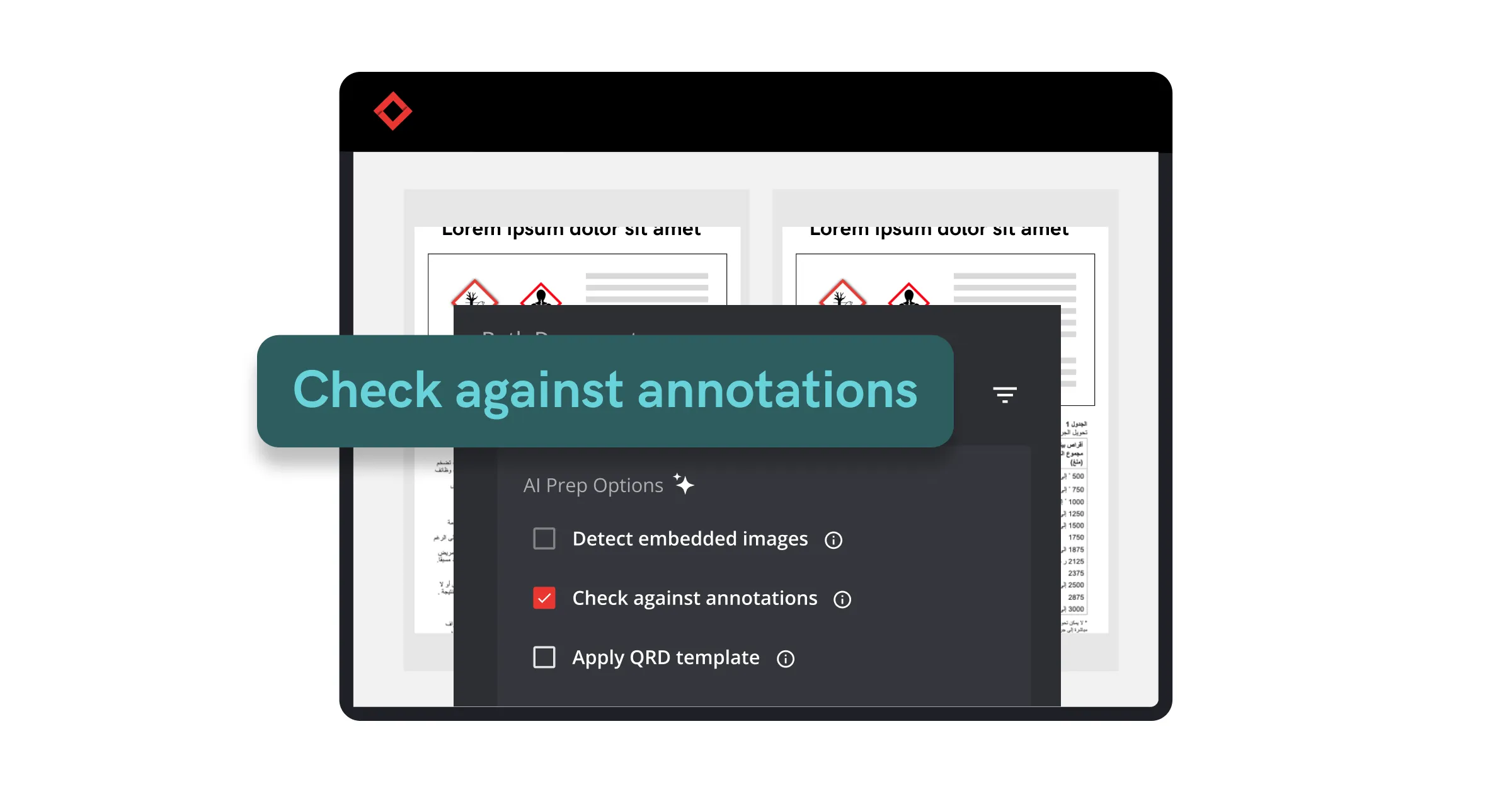Verify's Intended Change Detection interface comparing document changes against reviewer annotations to ensure intended edits.