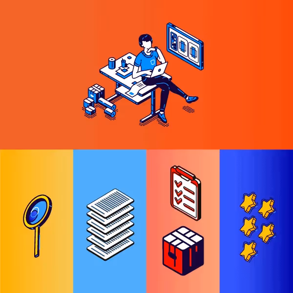 Illustration of a young person working on a laptop