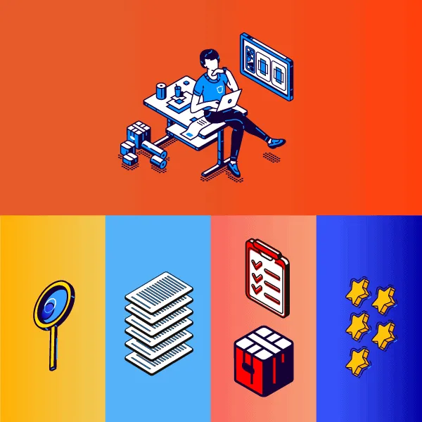 Illustration of a young person working on a laptop