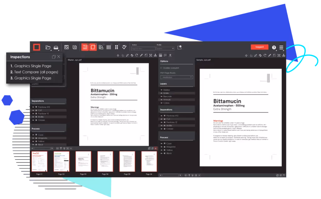Screenshot of Inspection features provided by the GlobalVision Software