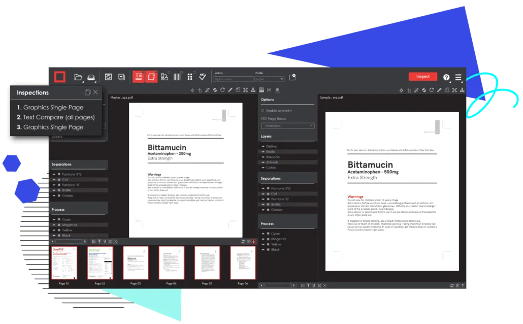 Screenshot of Inspection features provided by the GlobalVision Software