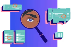 illustration of a magnifying glass with packaging inspection