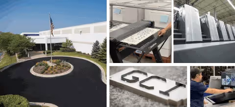 Collage of GCI building and employees