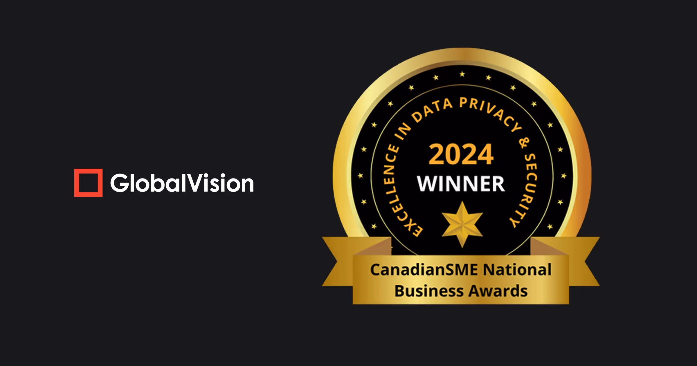 Image vedette présentant le logo GlobalVision à côté d'un insigne pour les CanadiansME National Business Awards.