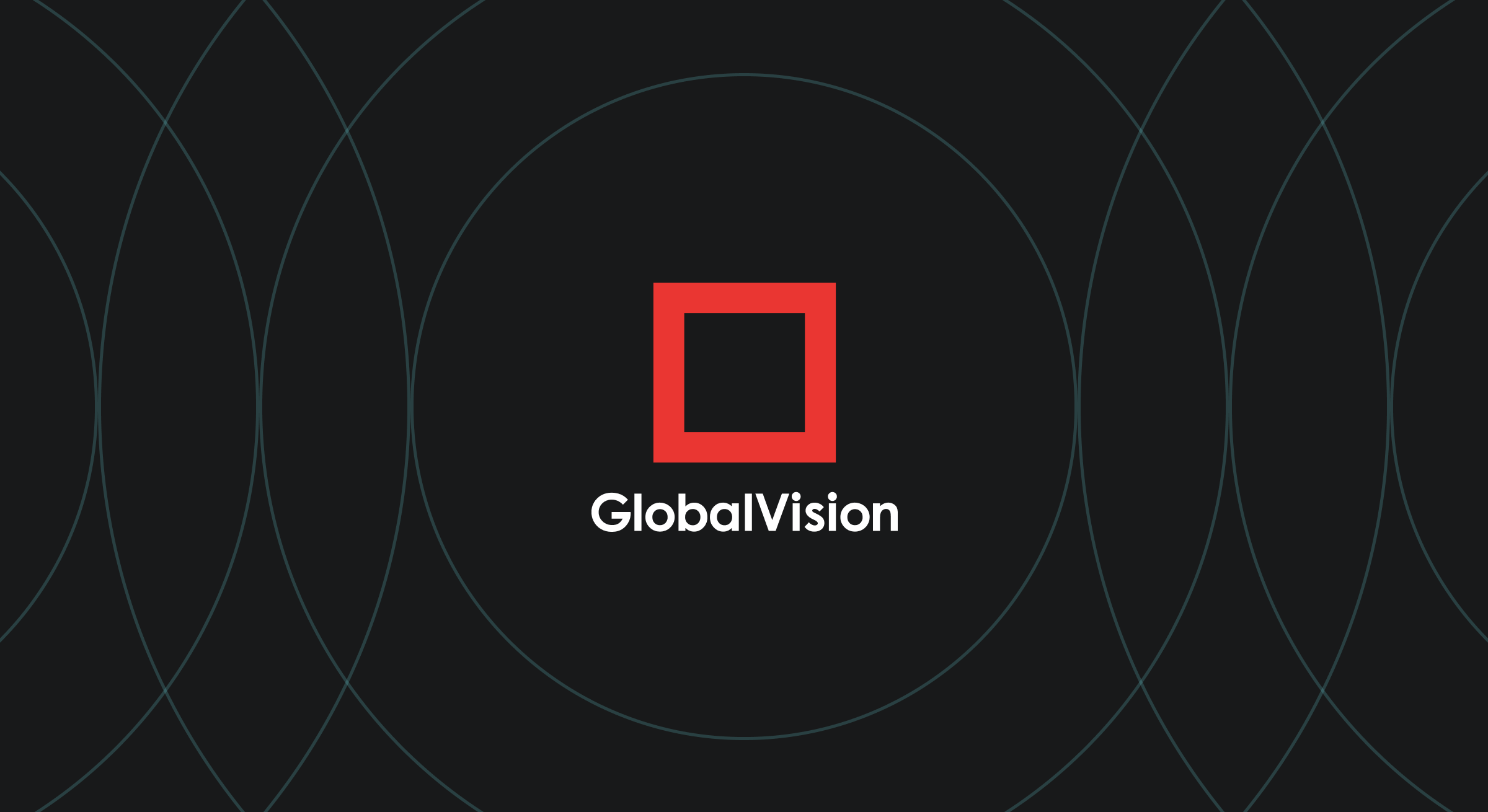 Logo of GlobalVision featuring a red square on a black background with circular designs. The brand name is displayed below in white text.