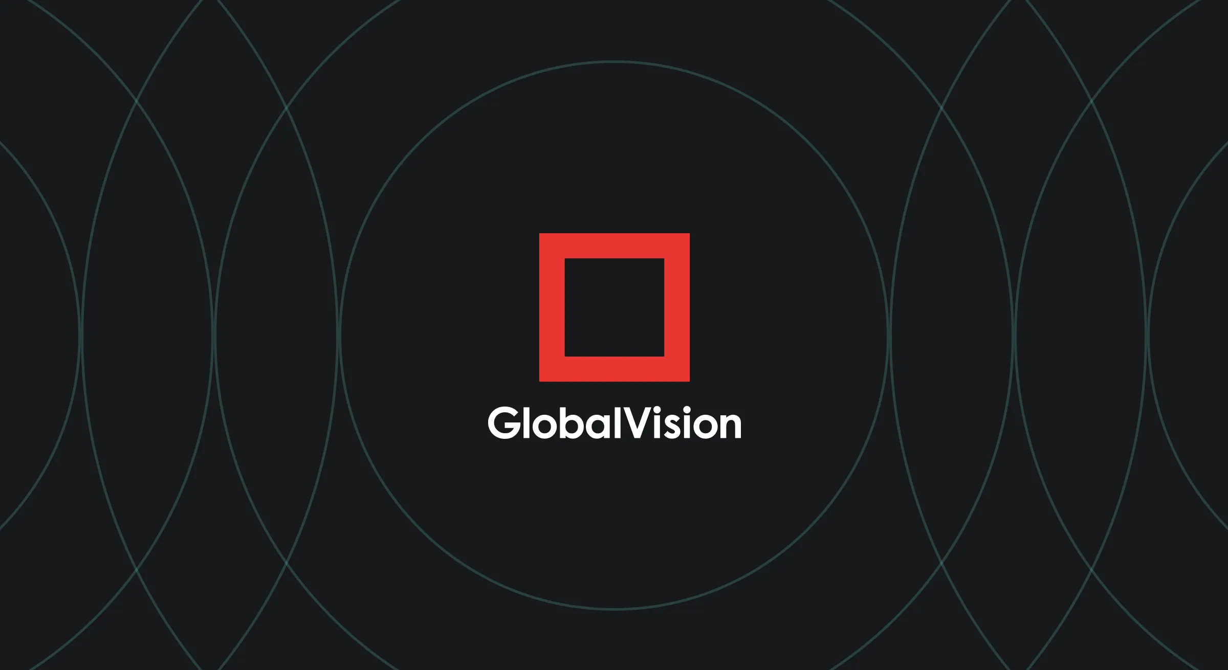 Logo of GlobalVision featuring a red square on a black background with circular designs. The brand name is displayed below in white text.
