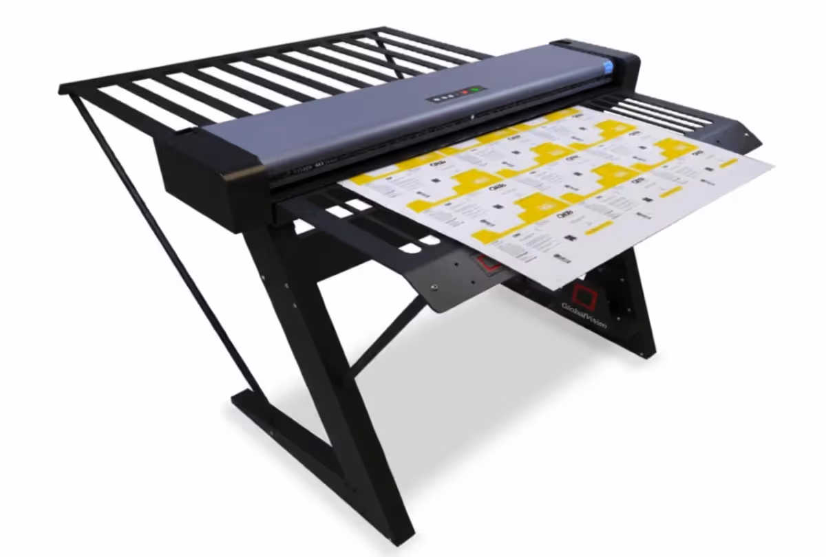Wide-format Contex SD One 44 MF roll-fed scanner with integrated stand, ideal for scanning technical drawings and large-format documents.