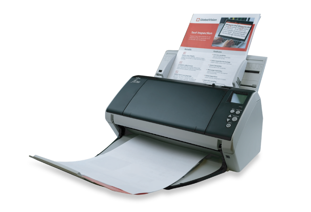 Kompakter Fujitsu FI-7460 B3 Dokumentenscanner mit erweitertem ADF-Fach, konzipiert für schnelles A3-Scannen in professionellen Büroumgebungen.