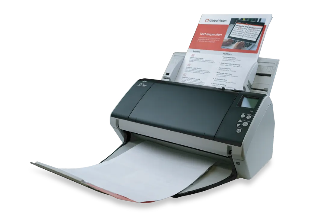 Compact Fujitsu FI-7460 B3 document scanner with ADF tray extended, built for high-speed A3 scanning in professional office environments.