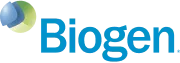 Biogen logo featuring a stylized blue and green design with the company name "Biogen" in blue text.