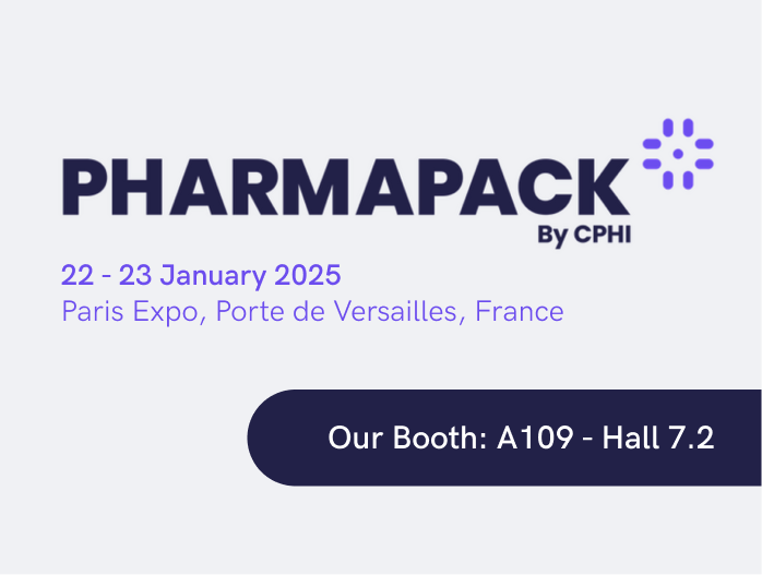 GlobalVision booth at Pharmapack Europe 2025 in Paris, January 22-23, Booth A109, Hall 7.2.