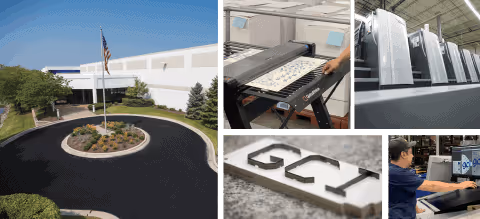 Collage of GCI building and employees