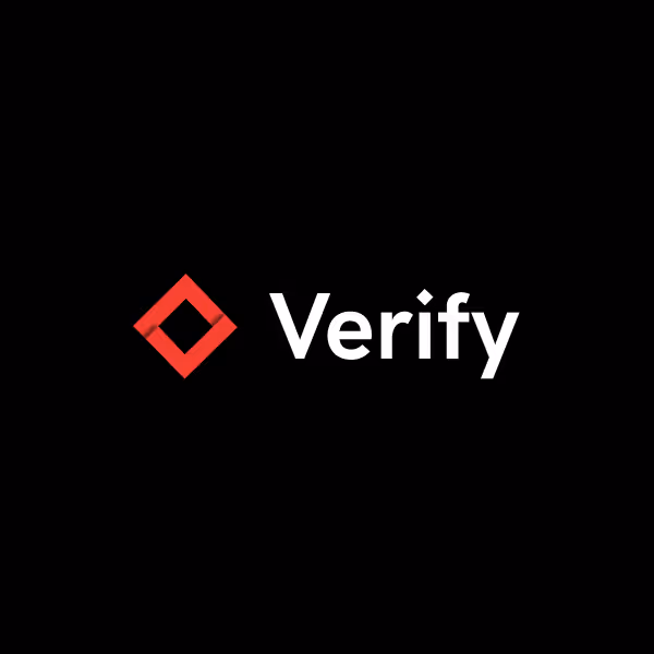 Red diamond shape logo next to the word 'Verify' in white text on a black background.