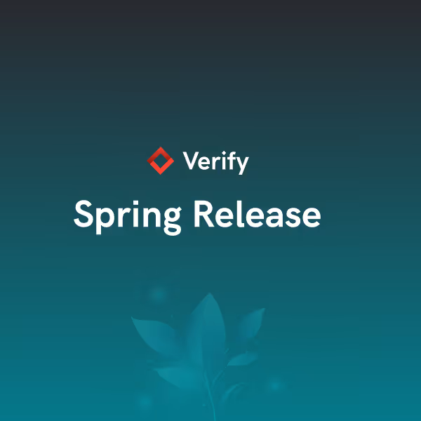 Verify company logo above the bold text 'Spring Release' on a teal gradient background with a subtle leaf design at the bottom.