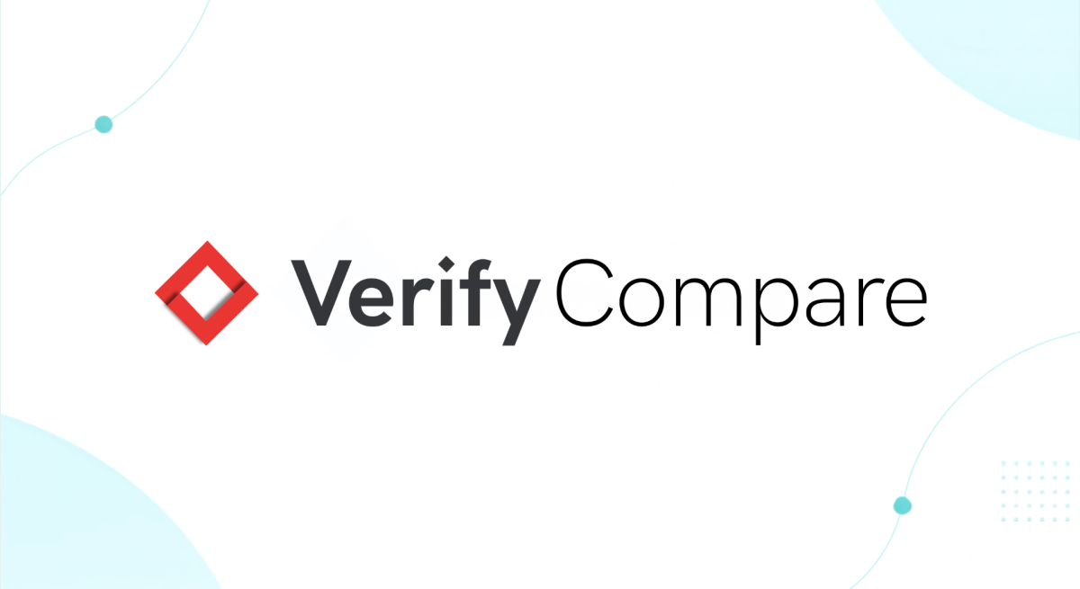 Logótipo em forma de diamante vermelho seguido do texto 'Verify Compare' sobre um fundo branco.