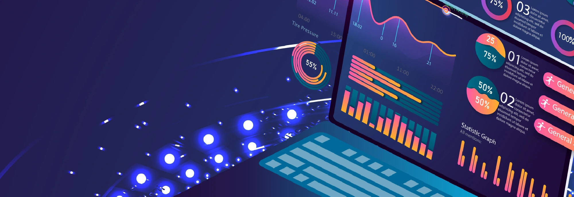 Graphs and percentages on a computer illustration
