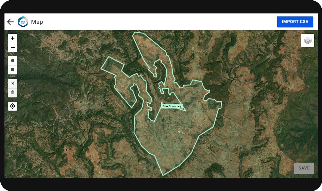The IMIS mobile showing an offline map with site boundary