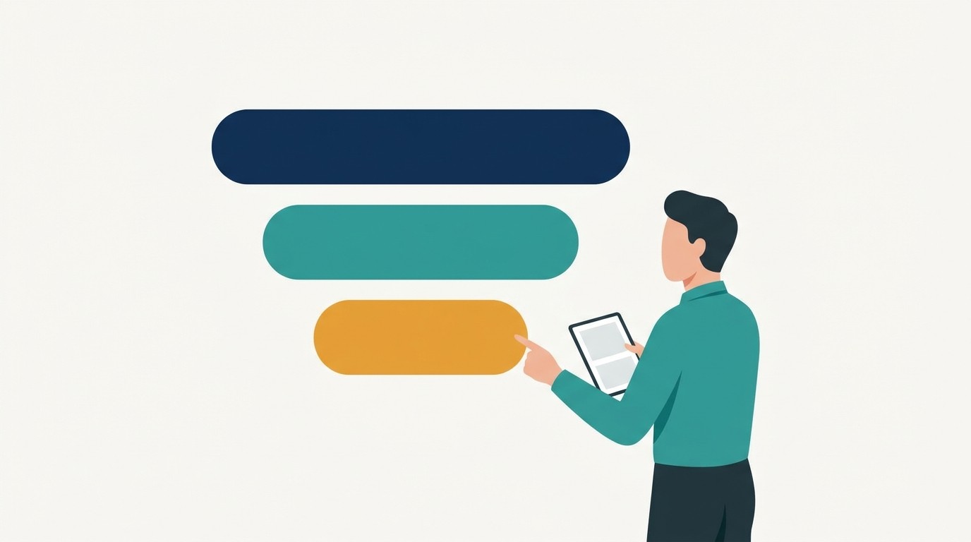 Illustration : un responsable RH designe le dernier niveau d un entonnoir a trois barres decroissantes, symbolisant la couverture, la connaissance et l usage reel des avantages