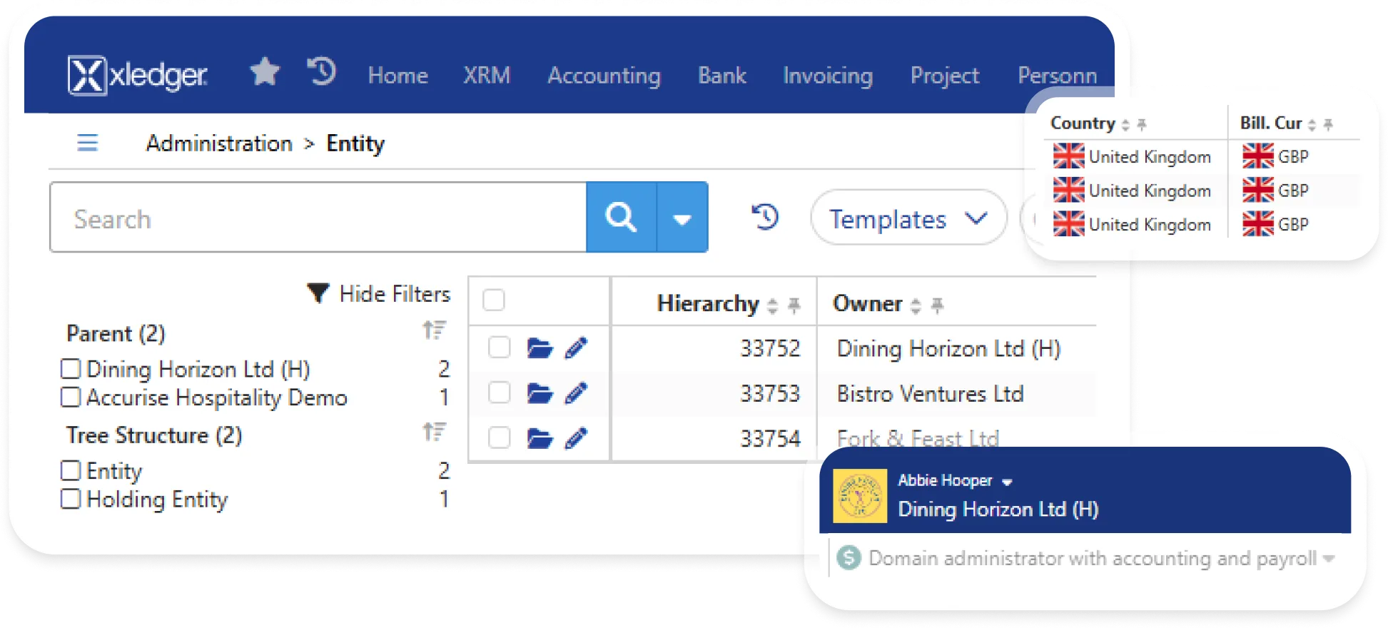An image of the Xledger accounting and management interface