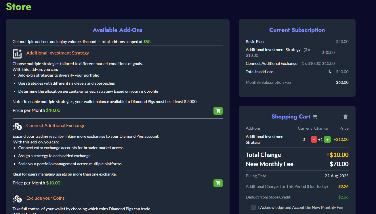 diamond pigs store dashboard