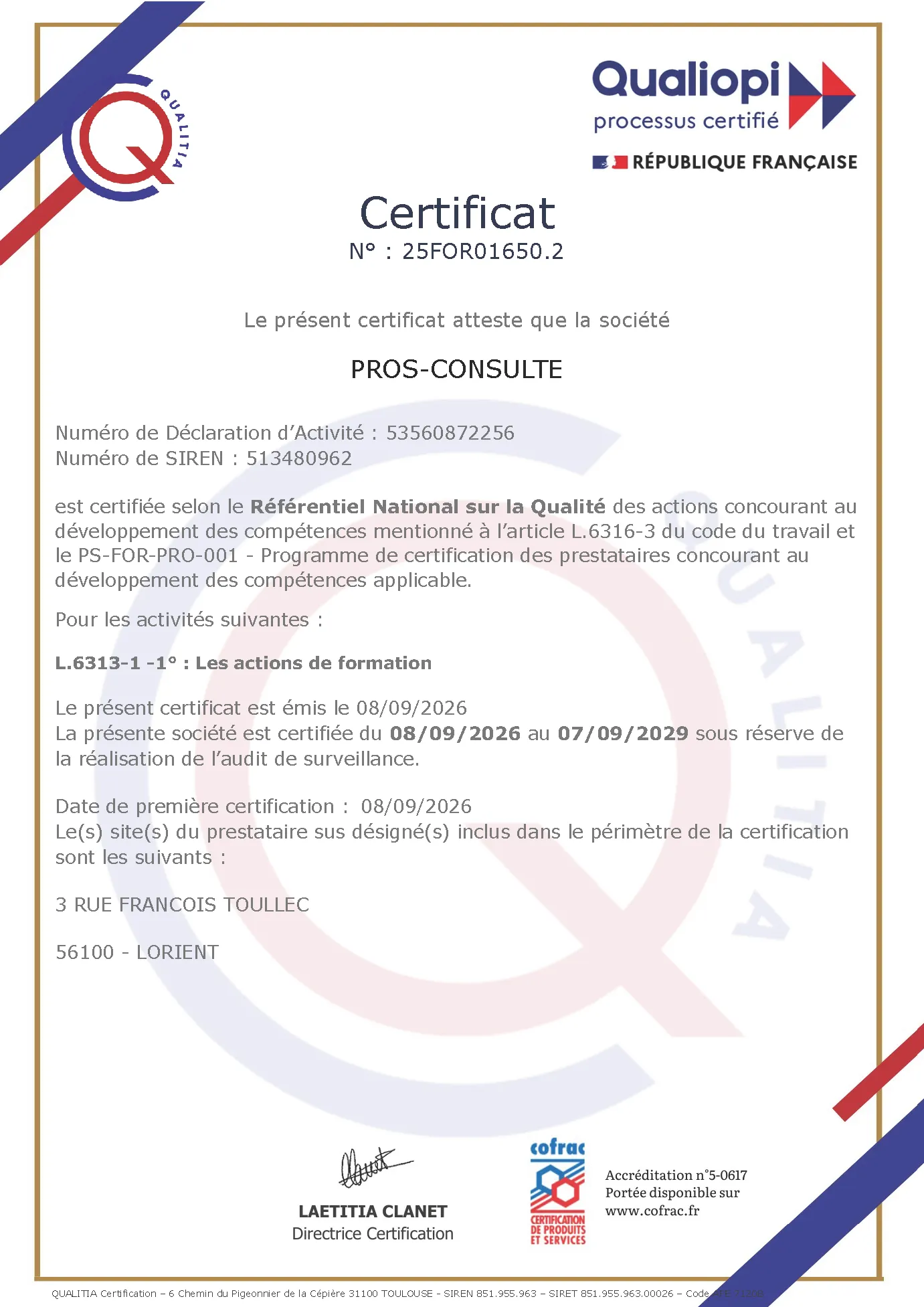 Certificat Qualiopi