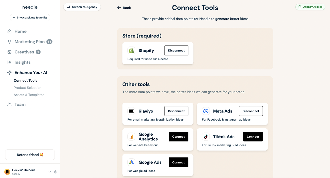 Needle connect tools