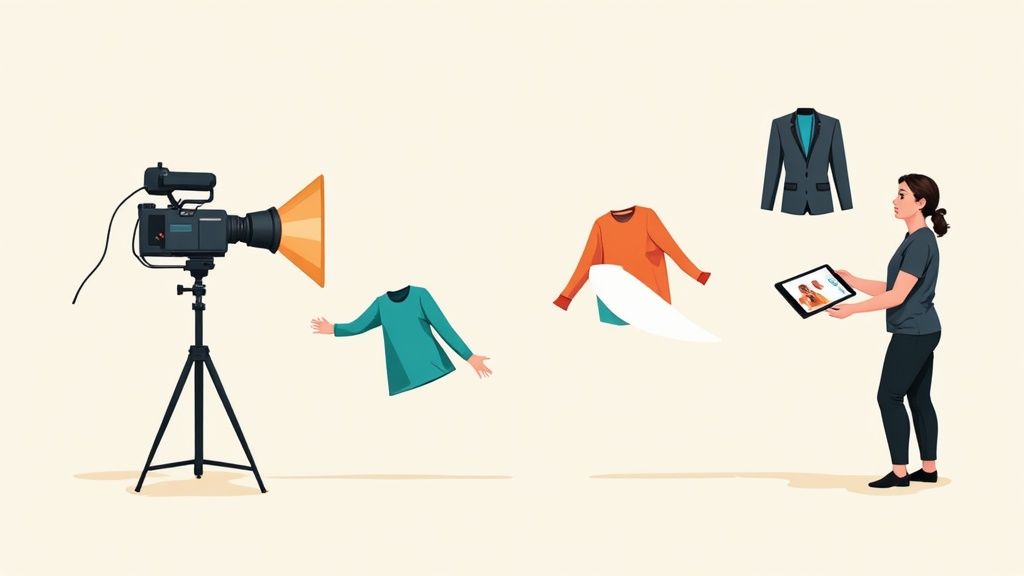 A photo collage showing a woman in various stylish outfits, representing diverse creative assets for fashion marketing.