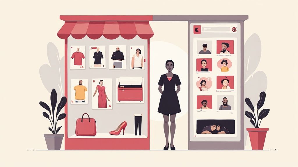 A woman wearing a pink suit and holding a matching pink bag is shown against a pink background, illustrating a strong fashion aesthetic suitable for Instagram.