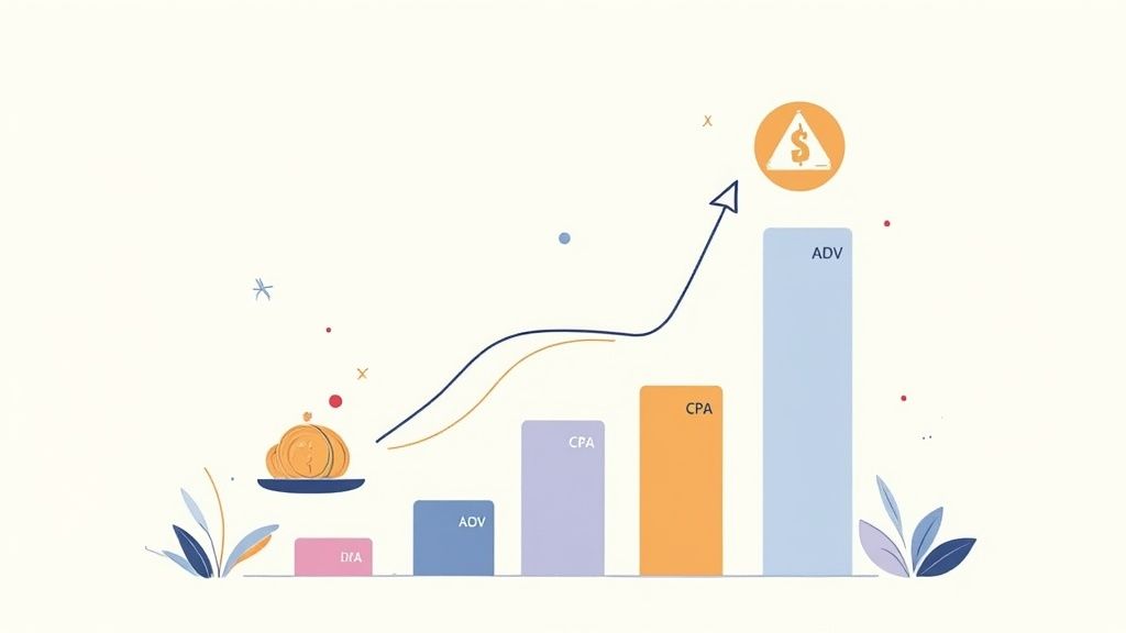 A founder looking at a graph showing profitable growth on a laptop screen.