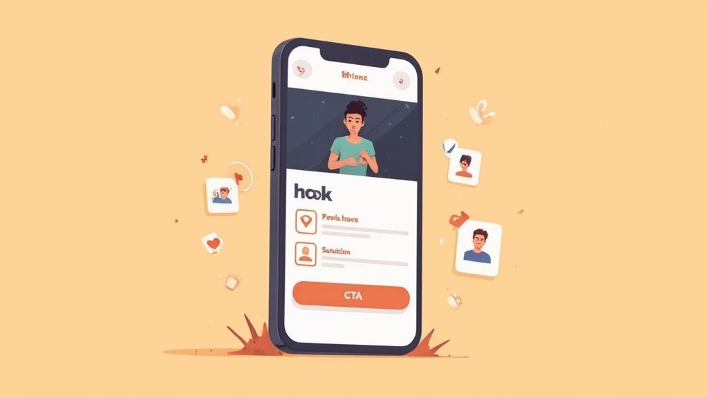 A close-up of a smartphone screen showing a highly engaging, colorful ad in a social media feed, designed to stop the scroll.