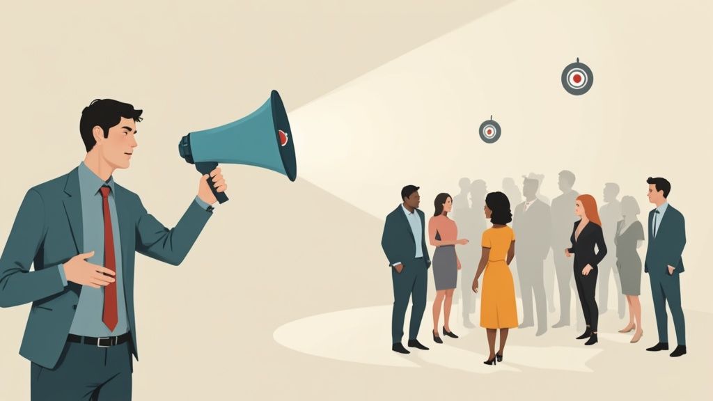 A person's hand holding a smartphone showing a targeted ad in a social media feed.