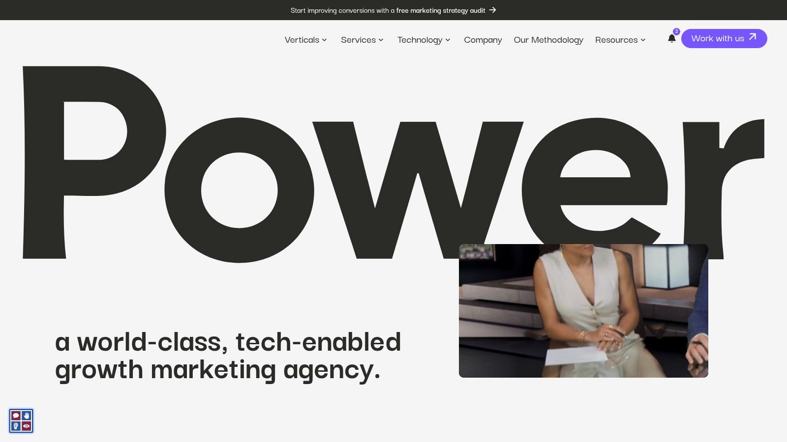 Power Digital's website homepage showcasing their approach to growth marketing.