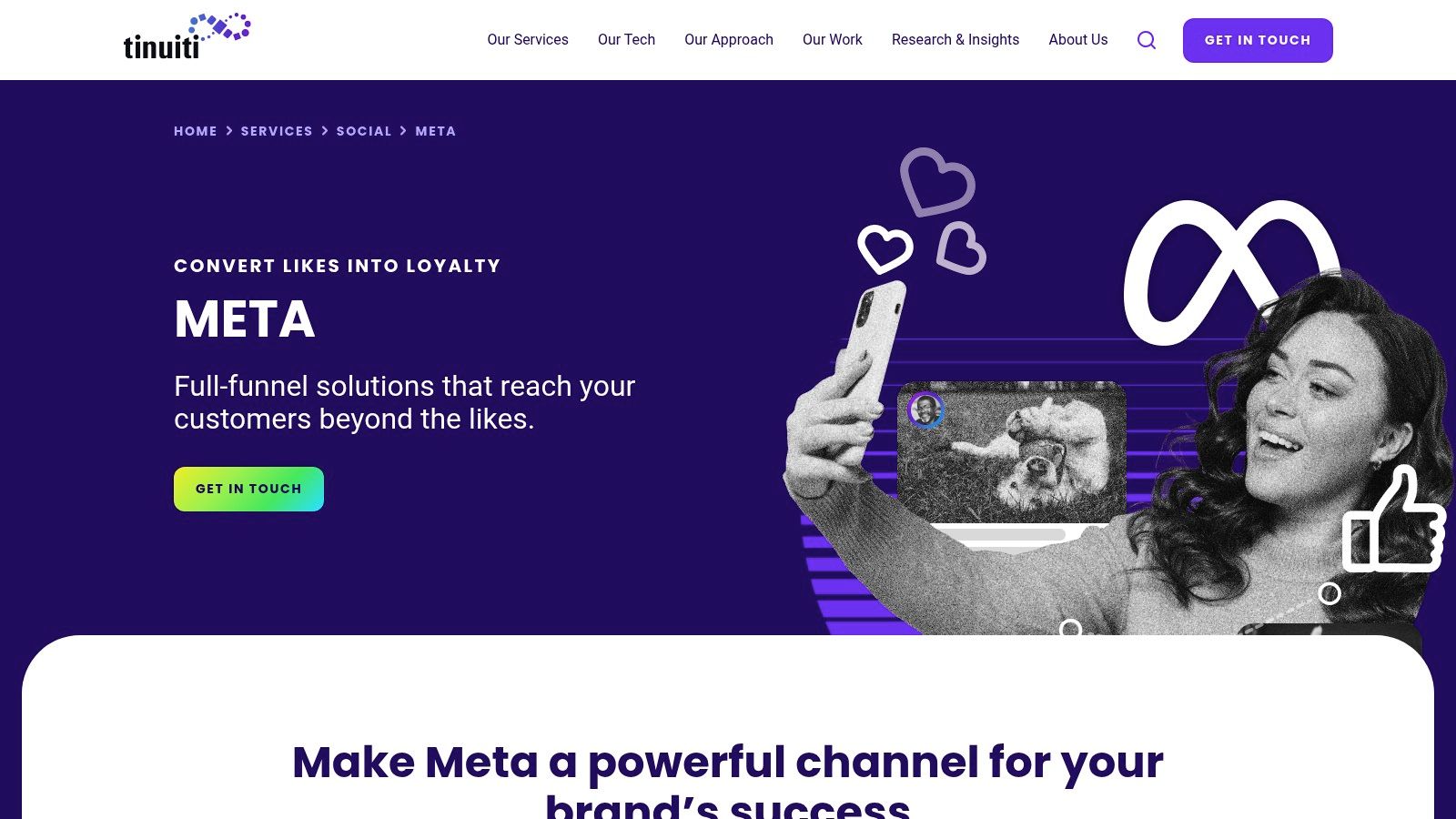 Tinuiti's website showcasing their social media advertising services.