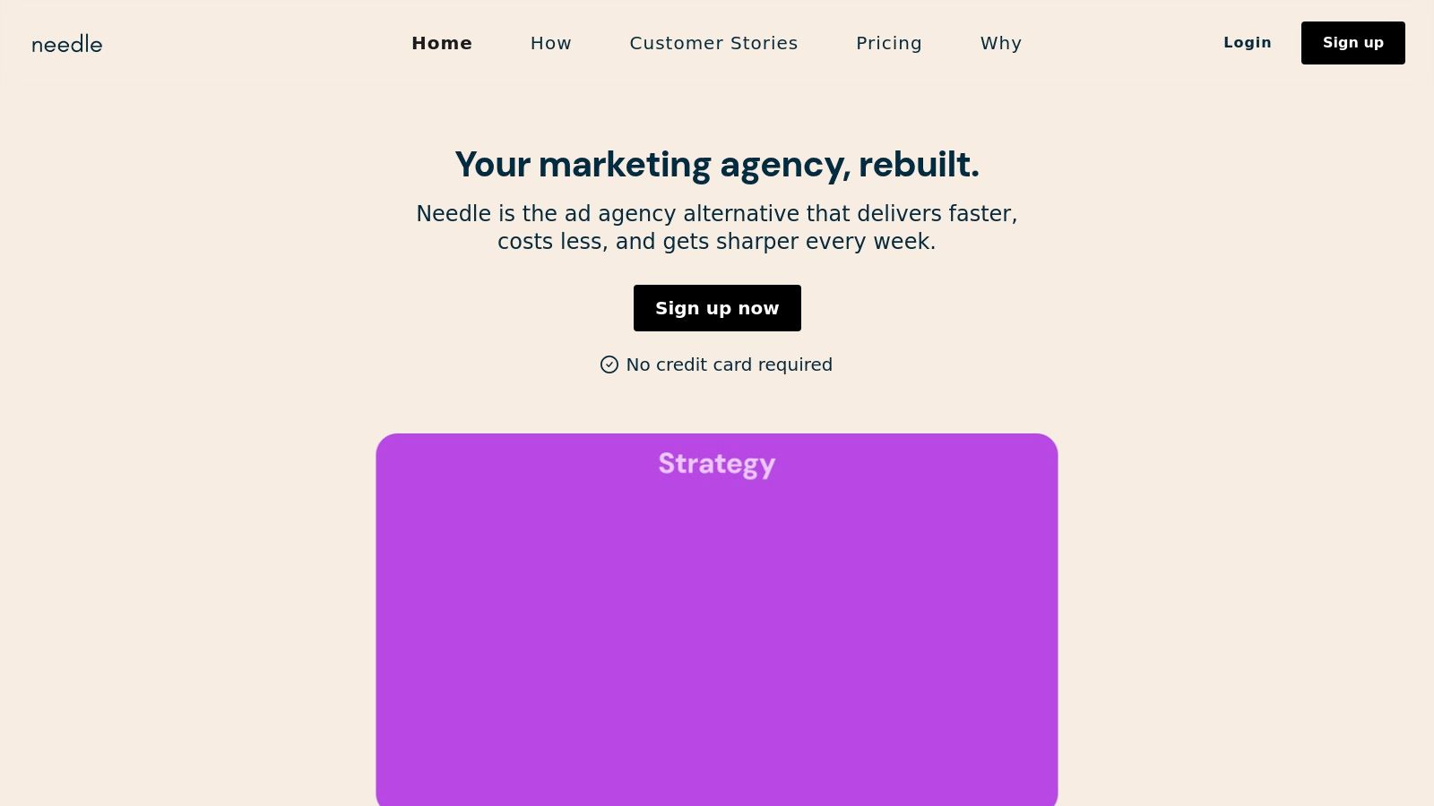 Needle platform interface showing a campaign calendar and creative assets