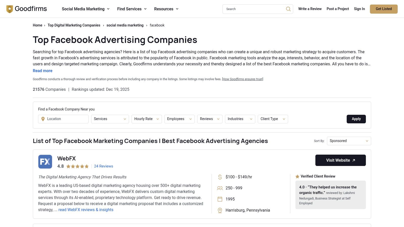 GoodFirms – Facebook Advertising Companies