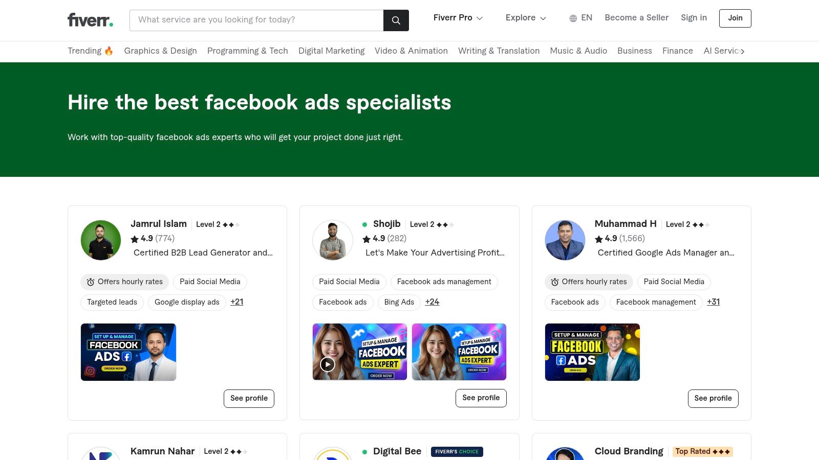 Fiverr – Facebook Ads gigs