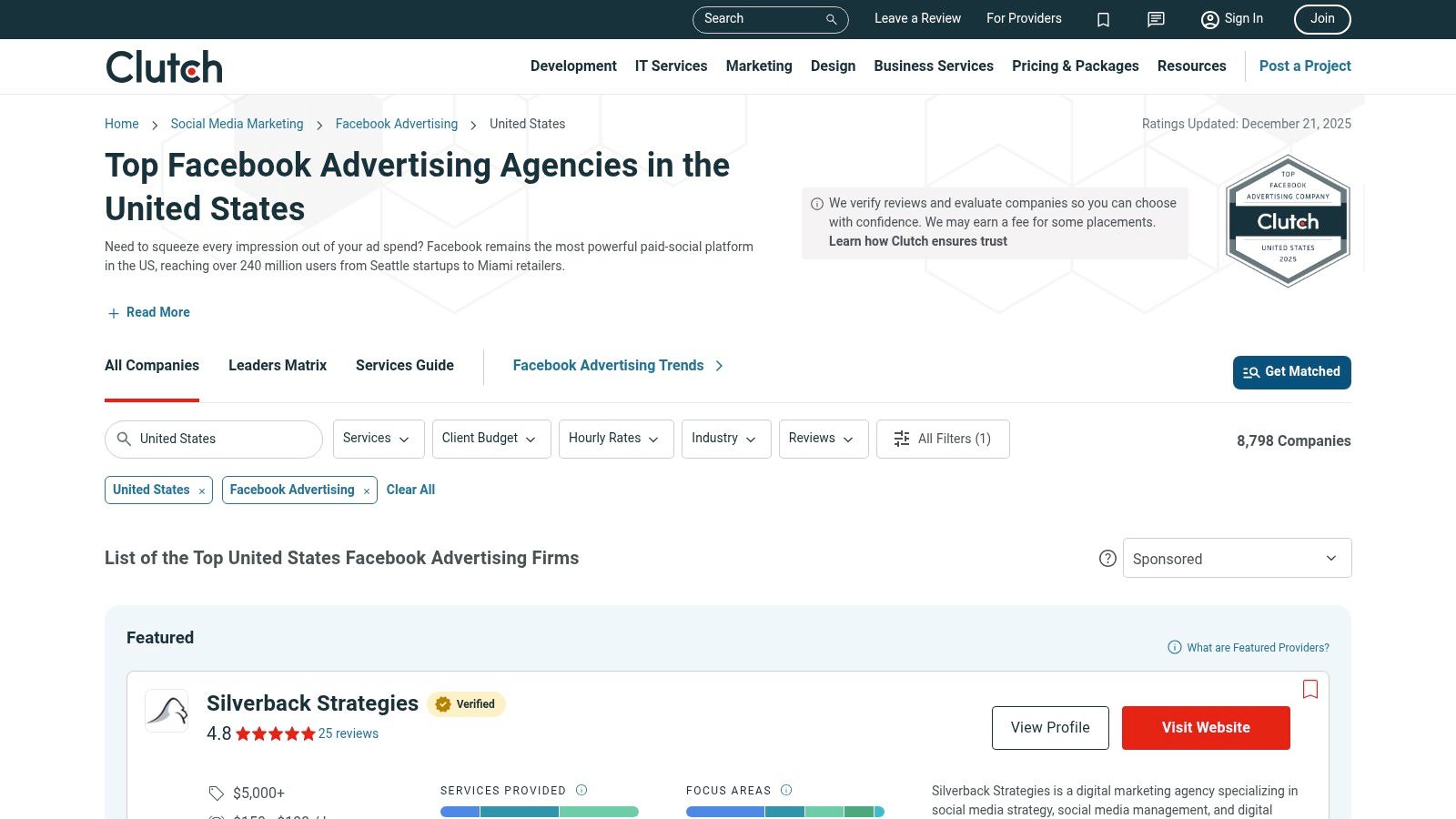 Clutch – Facebook Advertising Agencies (U.S.)