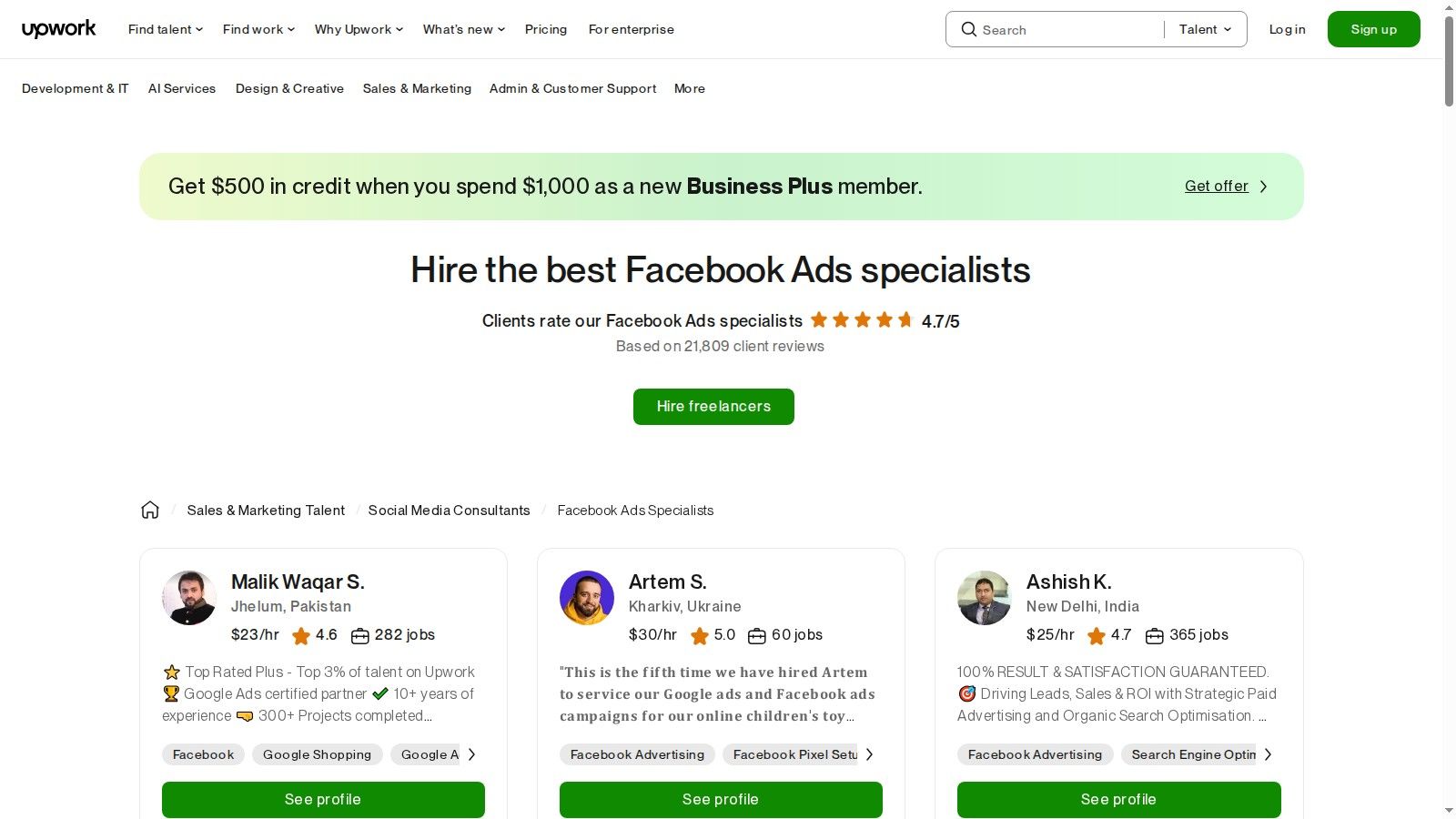 Upwork – Facebook Ads specialists marketplace