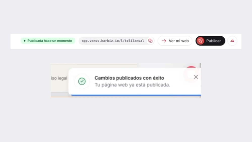 Web publicada con su dirección pública lista para compartir