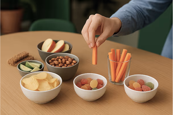 Der er altid sunde og usunde snacks på kontoret – vi skal ikke gå kolde