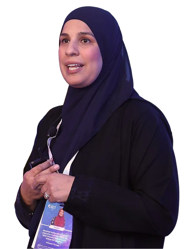 Nabeela Elsayed speaking on stage
