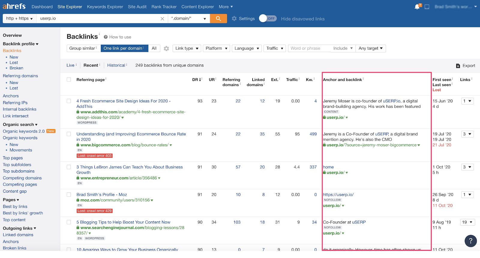 Locating the introductory text of inbound connections.