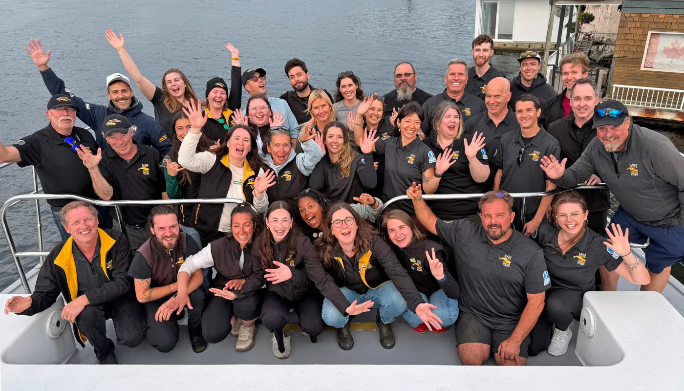 The Eagle Wing Tours team aboard a whale-watching vessel in Victoria, British Columbia
