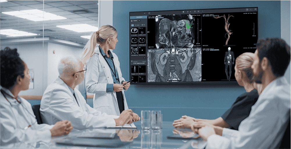 Radiologists are reviewing an abdomen CT and CTA from pacs system