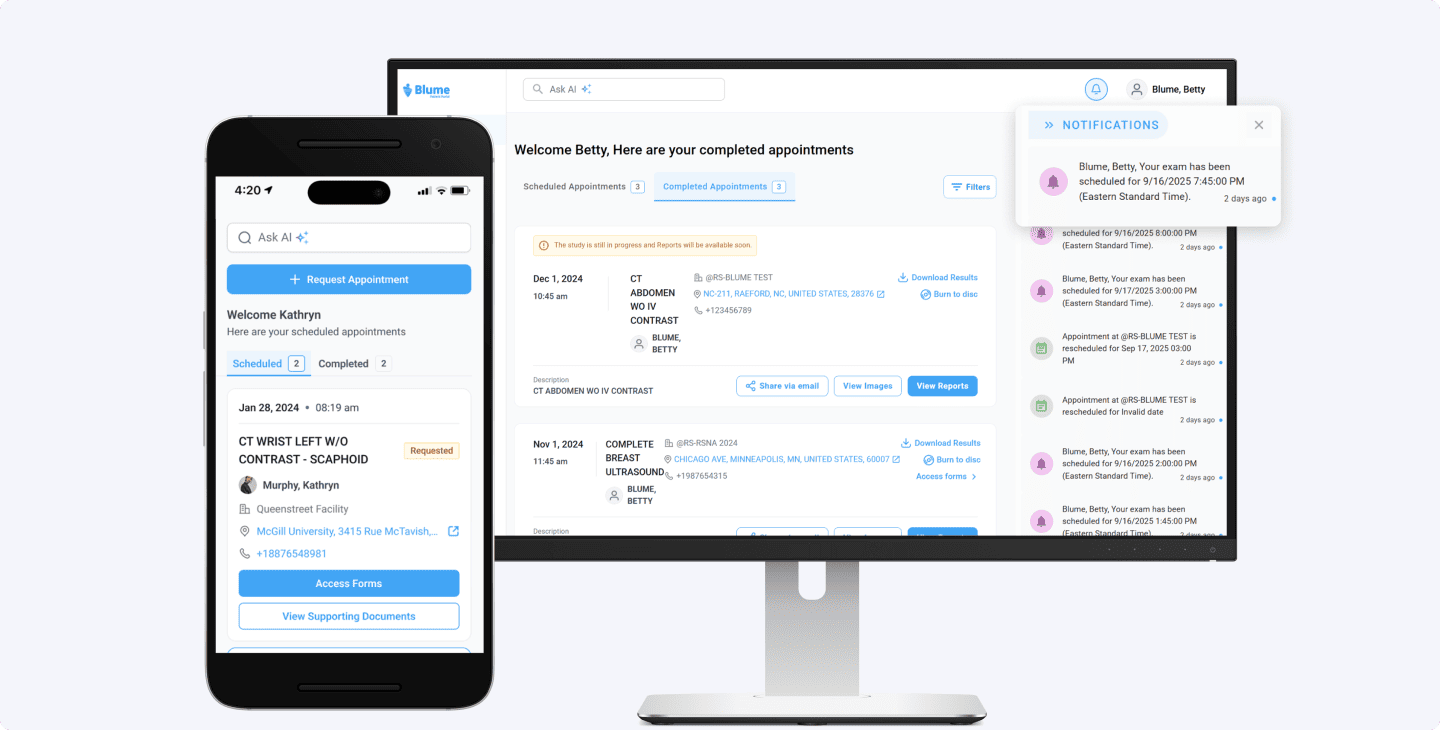 Patient accessing radiology images and reports through a secure workflow-enabled portal.