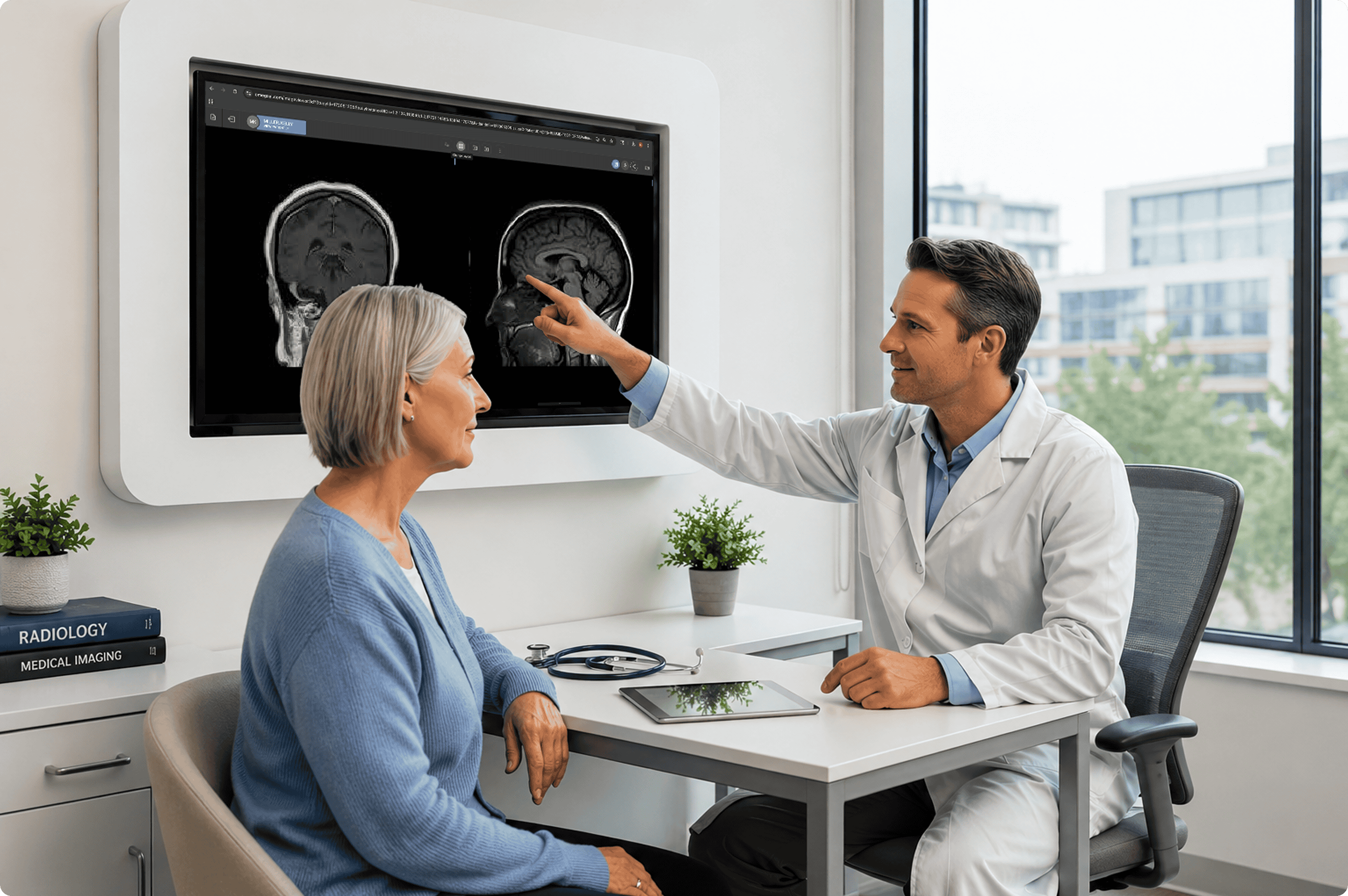 Clinician consulting a patient
