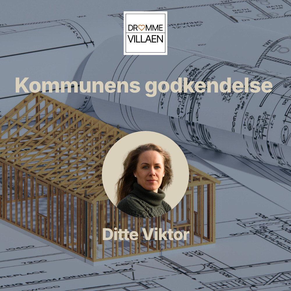 Podcast om byggetilladelse med Ditte Viktor, foran byggeplaner og model af trækonstruktion.