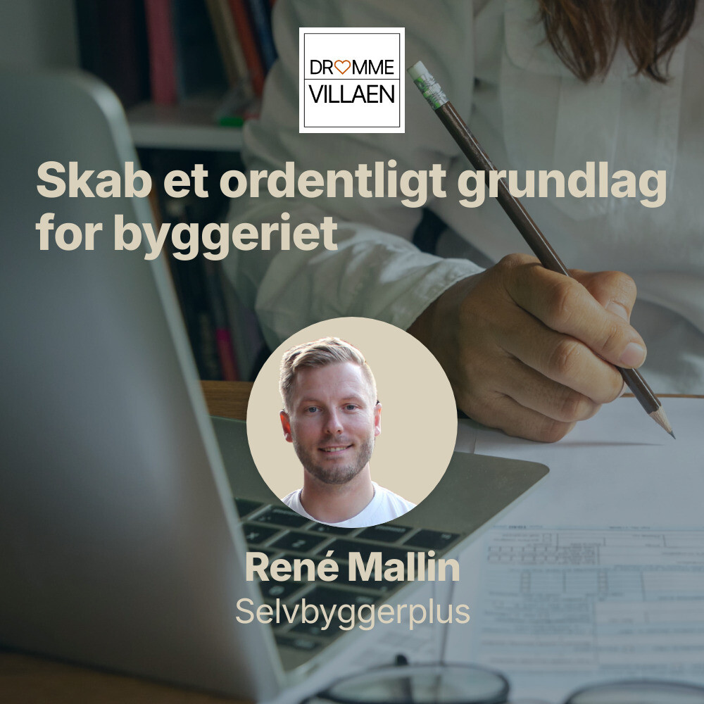 Podcast om byggeplanlægning med René Mallin, viser en person der tager noter ved en bærbar computer.