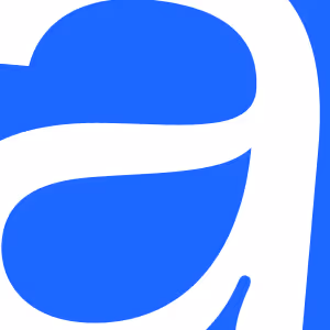 White lowercase letter 'a' on a blue square background.